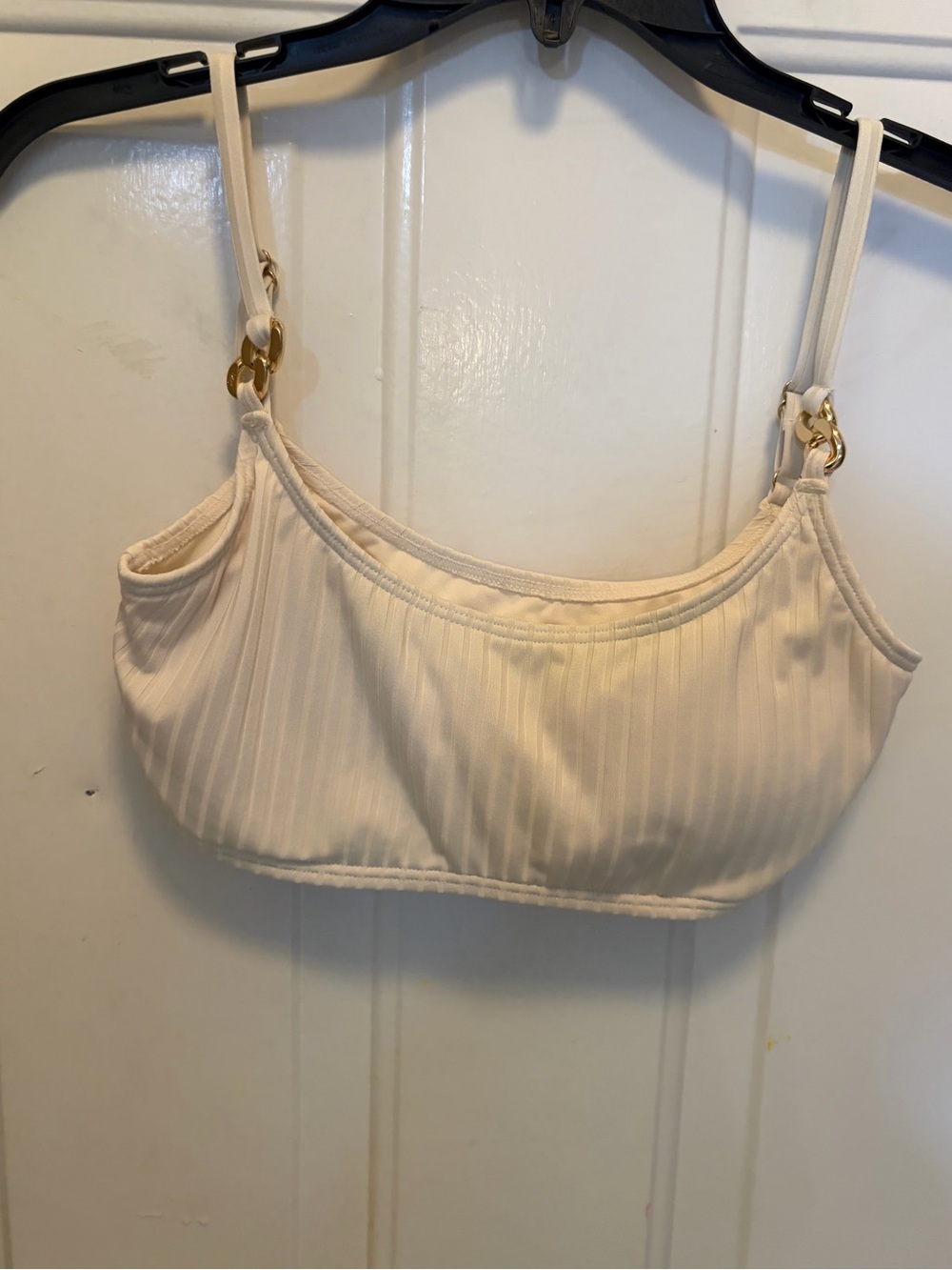 MICHAEL Michael Kors Cream Ribbed Bralette with Gold Accent swimsuit